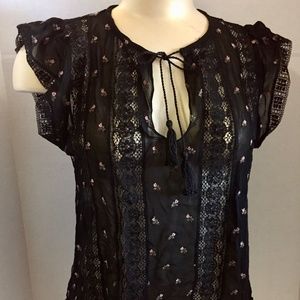 Ulla Johnson Sheer Black Floral Blouse